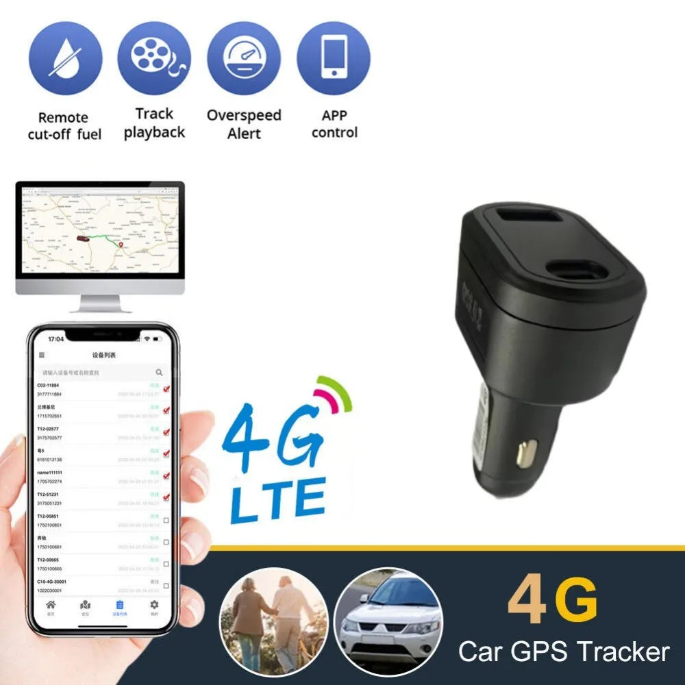 Rastreador GPS para encendedor de cigarrillos de tu automóvil, USB Dual, 2G/4G, ST-909, cargador de teléfono para coche con aplicación de seguimiento en línea gratuita.